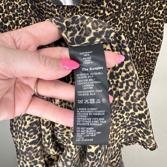 NWT The Kooples Baby Leopard Silk Faux Wrap Short Sleeve Mini Dress Medium - Picture 13 of 13